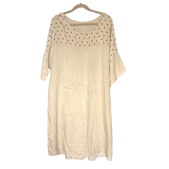 unbranded Dresses & Skirts - Strawberry Yoke Pullover Dress Cream Red Midi Length Short Sleeves Size XL Shift